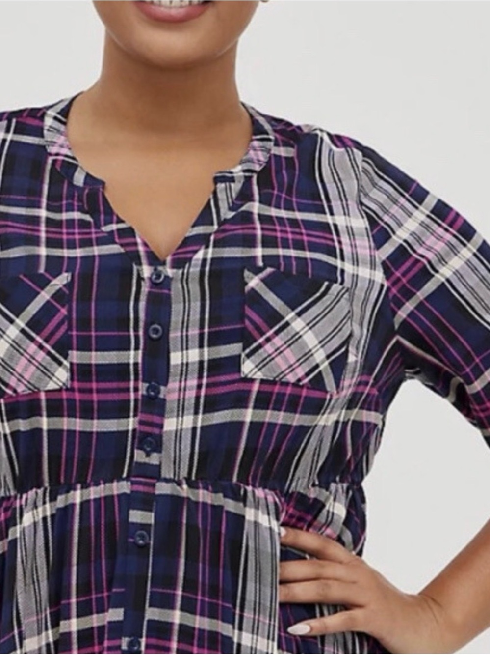 Torrid Shirt Dress Stretch Challis Plaid Pink & 
Purple size 2